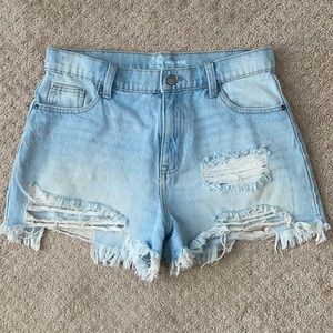 Distressed denim shorts